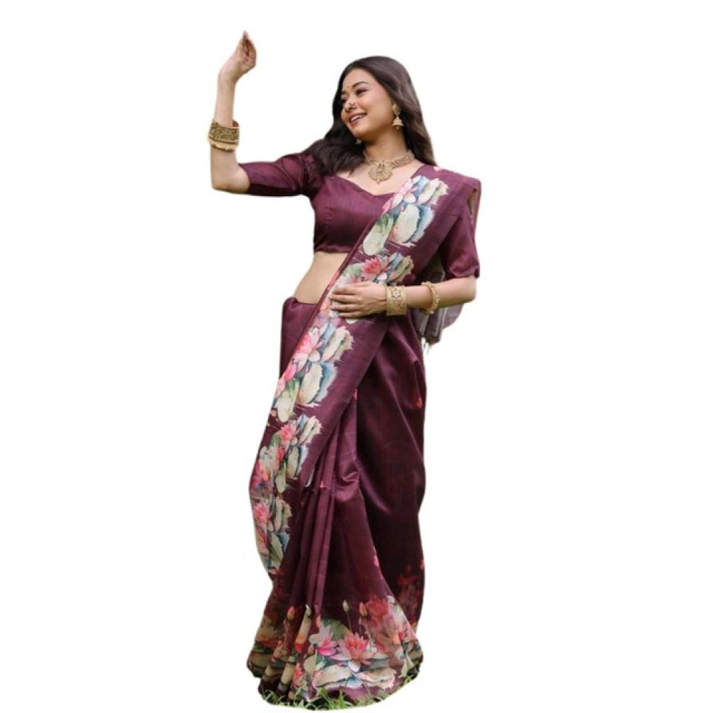 Exclusive Women's Faux Tussar Floral Saree With Blouse Piece
