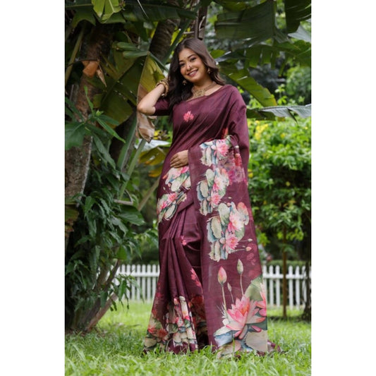Exclusive Women's Faux Tussar Floral Saree With Blouse Piece