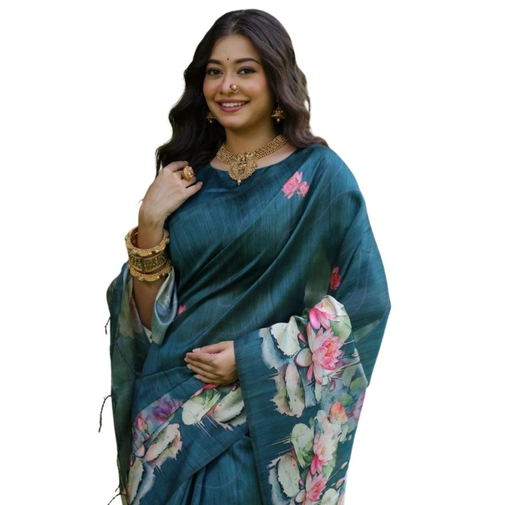 Exclusive Women's Faux Tussar Floral Saree With Blouse Piece