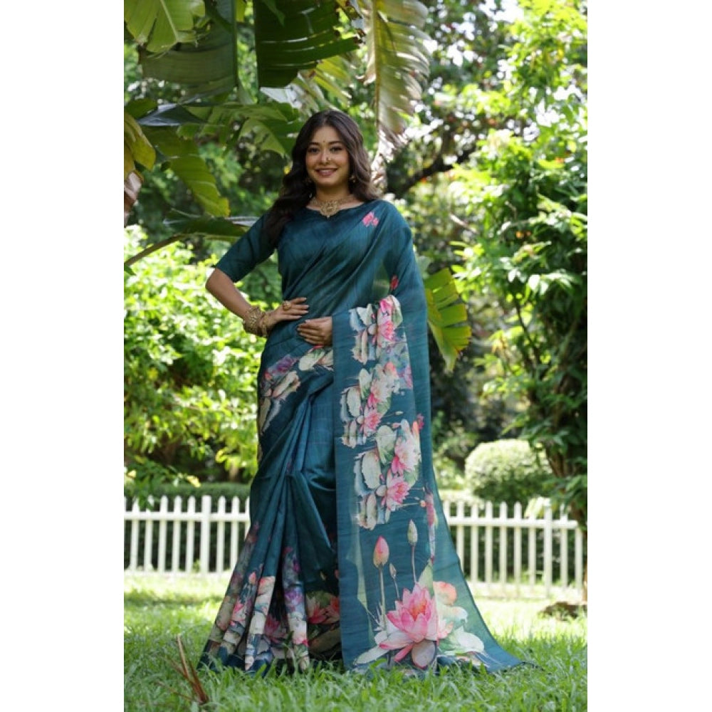 Exclusive Women's Faux Tussar Floral Saree With Blouse Piece