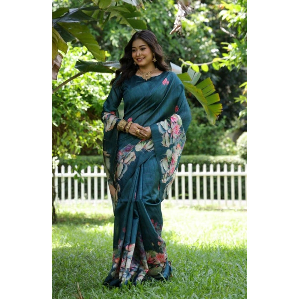 Exclusive Women's Faux Tussar Floral Saree With Blouse Piece