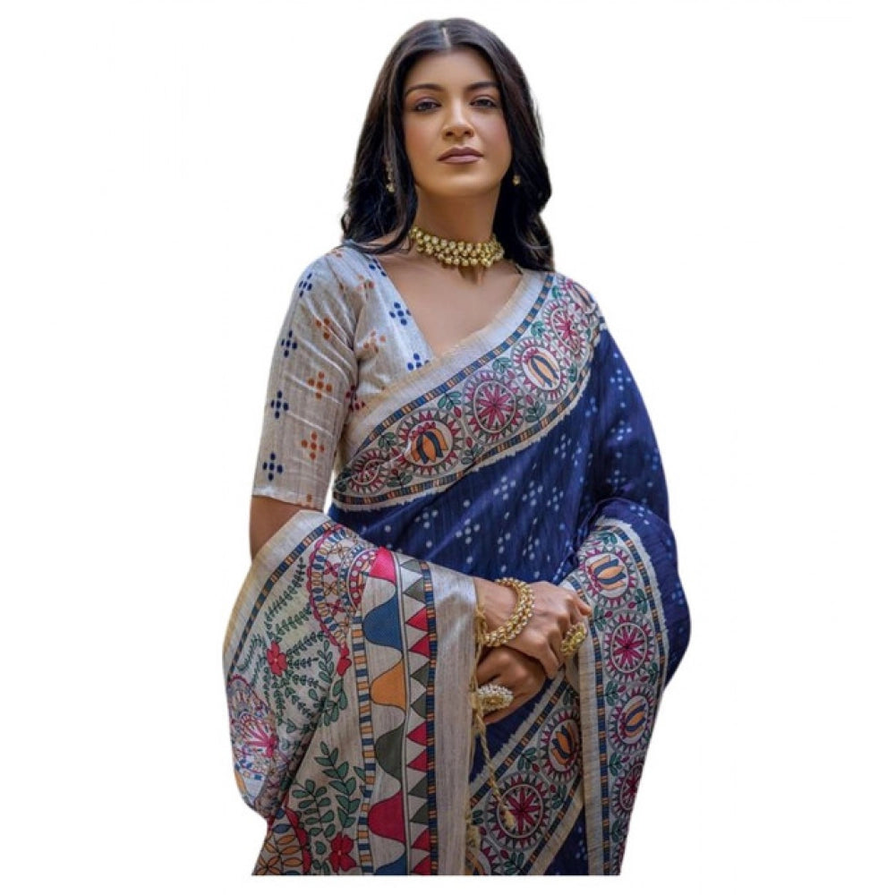 Gracious Women's Faux Tussar Geometric Print Saree With Blouse Piece