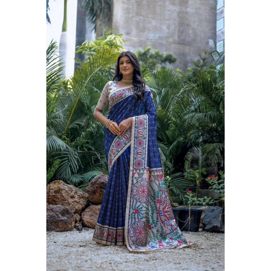Gracious Women's Faux Tussar Geometric Print Saree With Blouse Piece