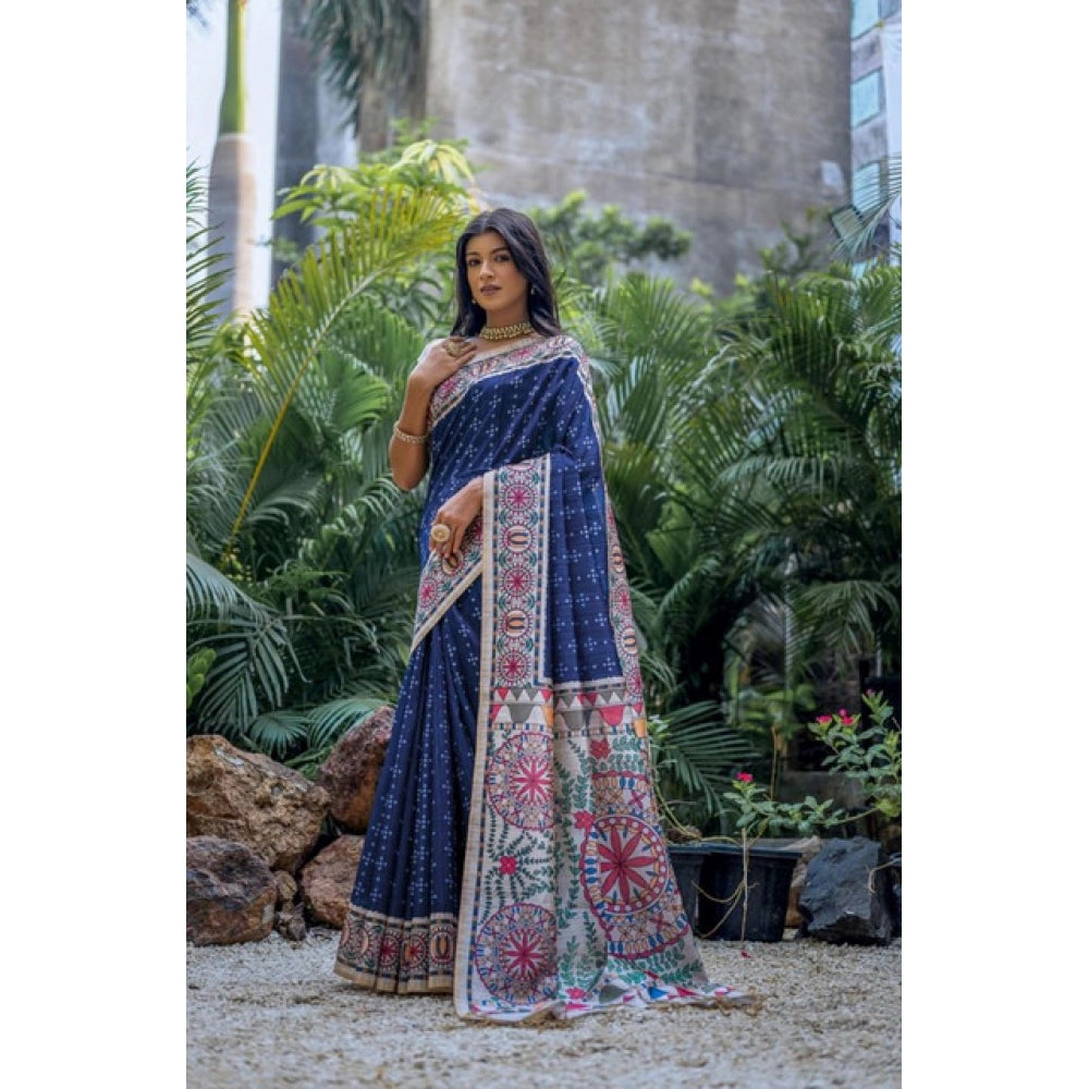 Gracious Women's Faux Tussar Geometric Print Saree With Blouse Piece