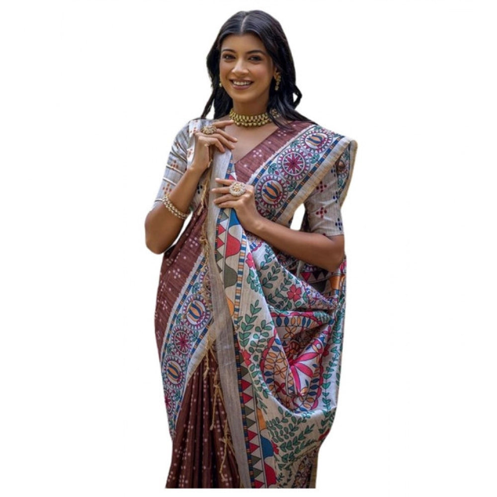 Gracious Women's Faux Tussar Geometric Print Saree With Blouse Piece