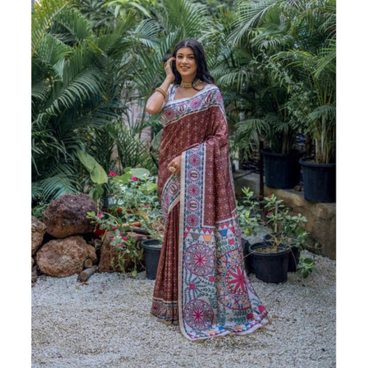 Gracious Women's Faux Tussar Geometric Print Saree With Blouse Piece