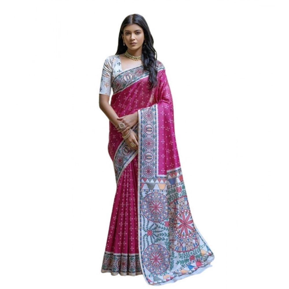 Gracious Women's Faux Tussar Geometric Print Saree With Blouse Piece