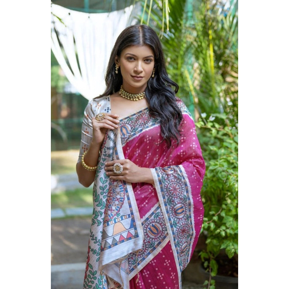 Gracious Women's Faux Tussar Geometric Print Saree With Blouse Piece