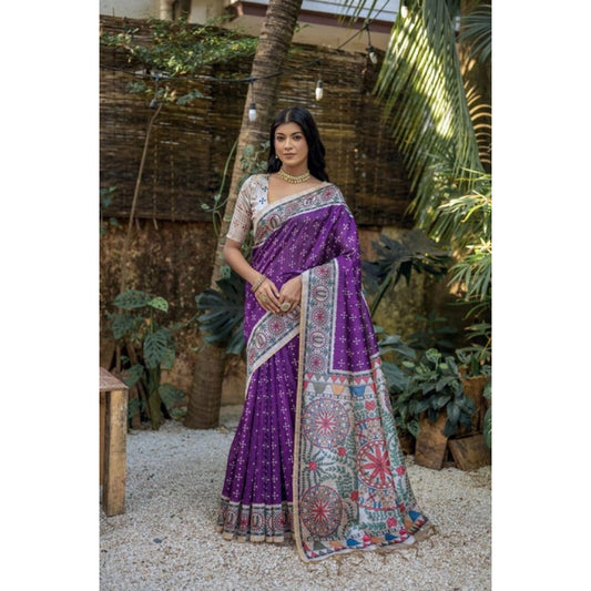 Gracious Women's Faux Tussar Geometric Print Saree With Blouse Piece