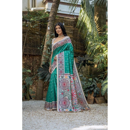 Gracious Women's Faux Tussar Geometric Print Saree With Blouse Piece