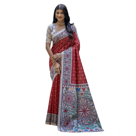Gracious Women's Faux Tussar Geometric Print Saree With Blouse Piece