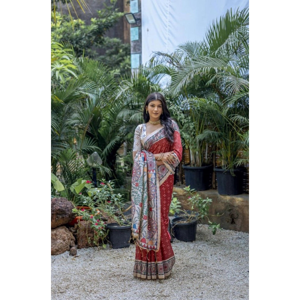 Gracious Women's Faux Tussar Geometric Print Saree With Blouse Piece