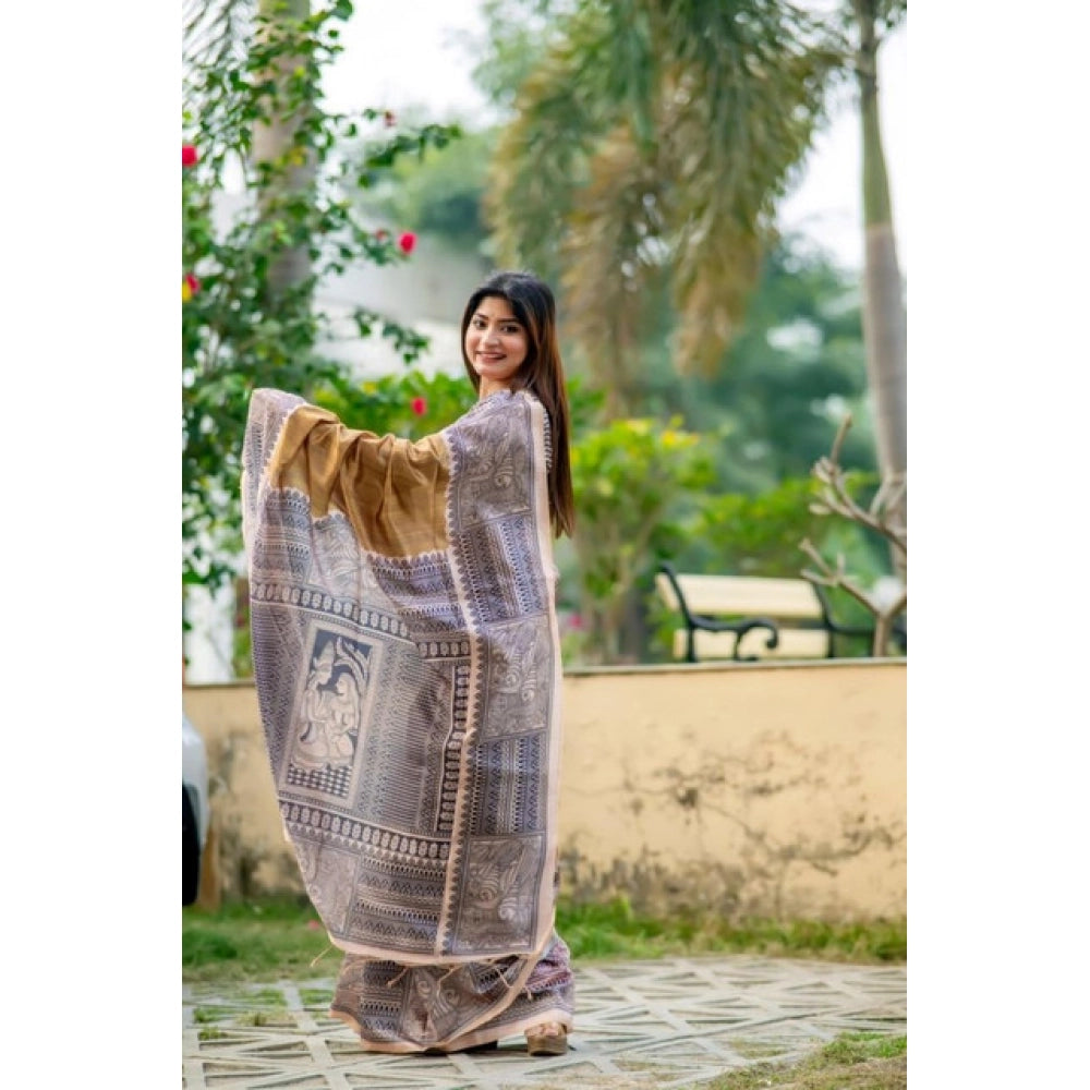 Gracious Women's Faux Tussar Geometric Print Saree With Blouse Piece