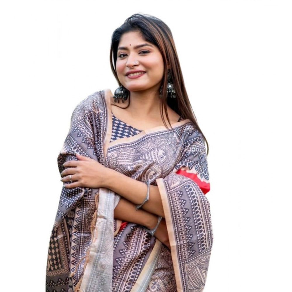 Gracious Women's Faux Tussar Geometric Print Saree With Blouse Piece
