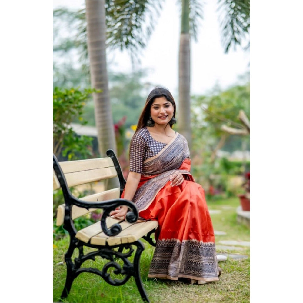Gracious Women's Faux Tussar Geometric Print Saree With Blouse Piece