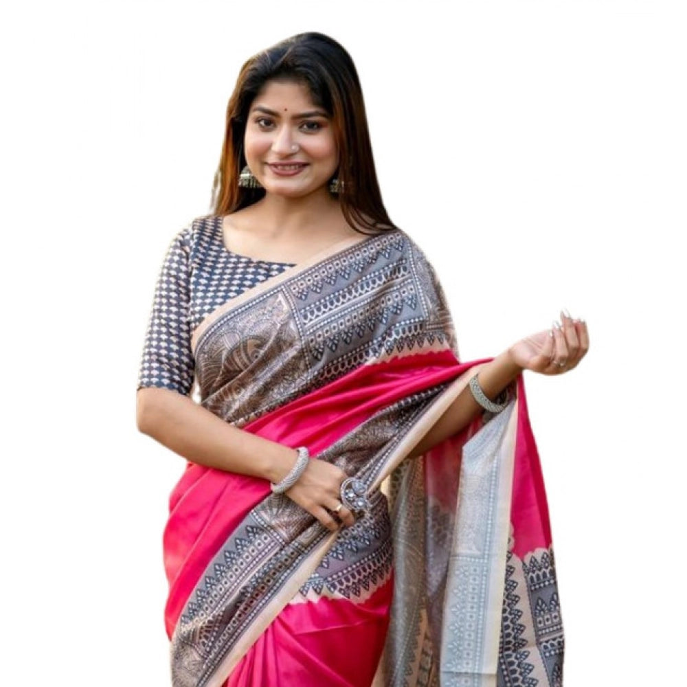 Gracious Women's Faux Tussar Geometric Print Saree With Blouse Piece
