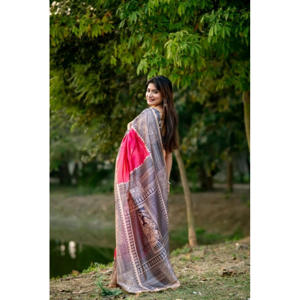 Gracious Women's Faux Tussar Geometric Print Saree With Blouse Piece