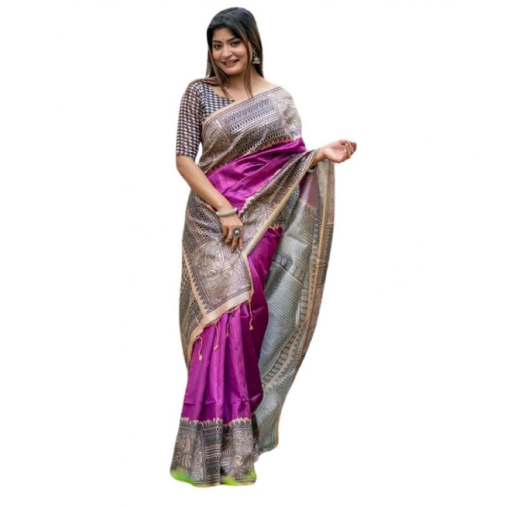 Gracious Women's Faux Tussar Geometric Print Saree With Blouse Piece