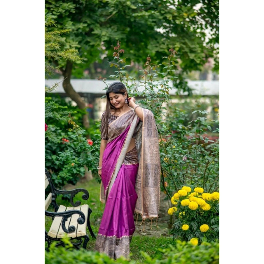 Gracious Women's Faux Tussar Geometric Print Saree With Blouse Piece