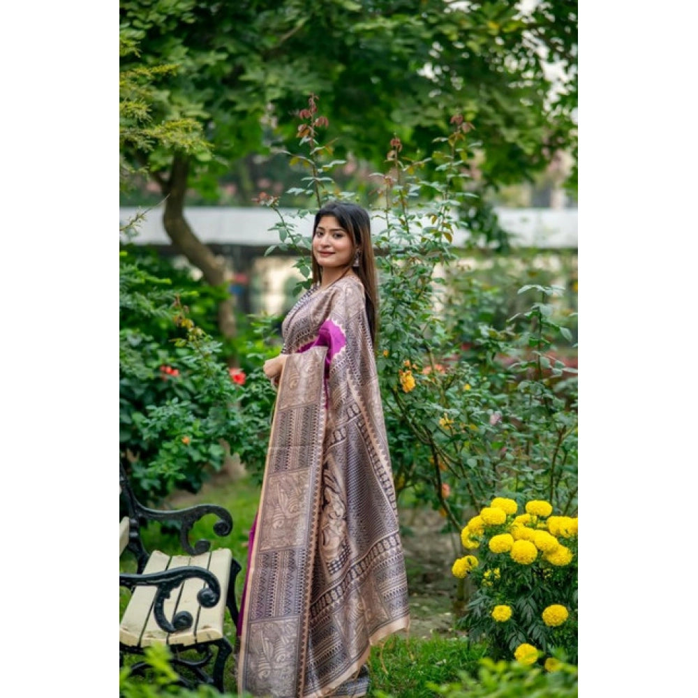 Gracious Women's Faux Tussar Geometric Print Saree With Blouse Piece