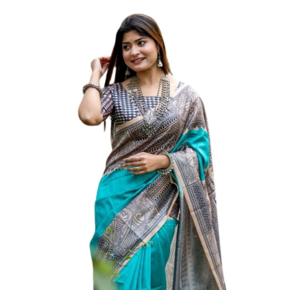 Gracious Women's Faux Tussar Geometric Print Saree With Blouse Piece