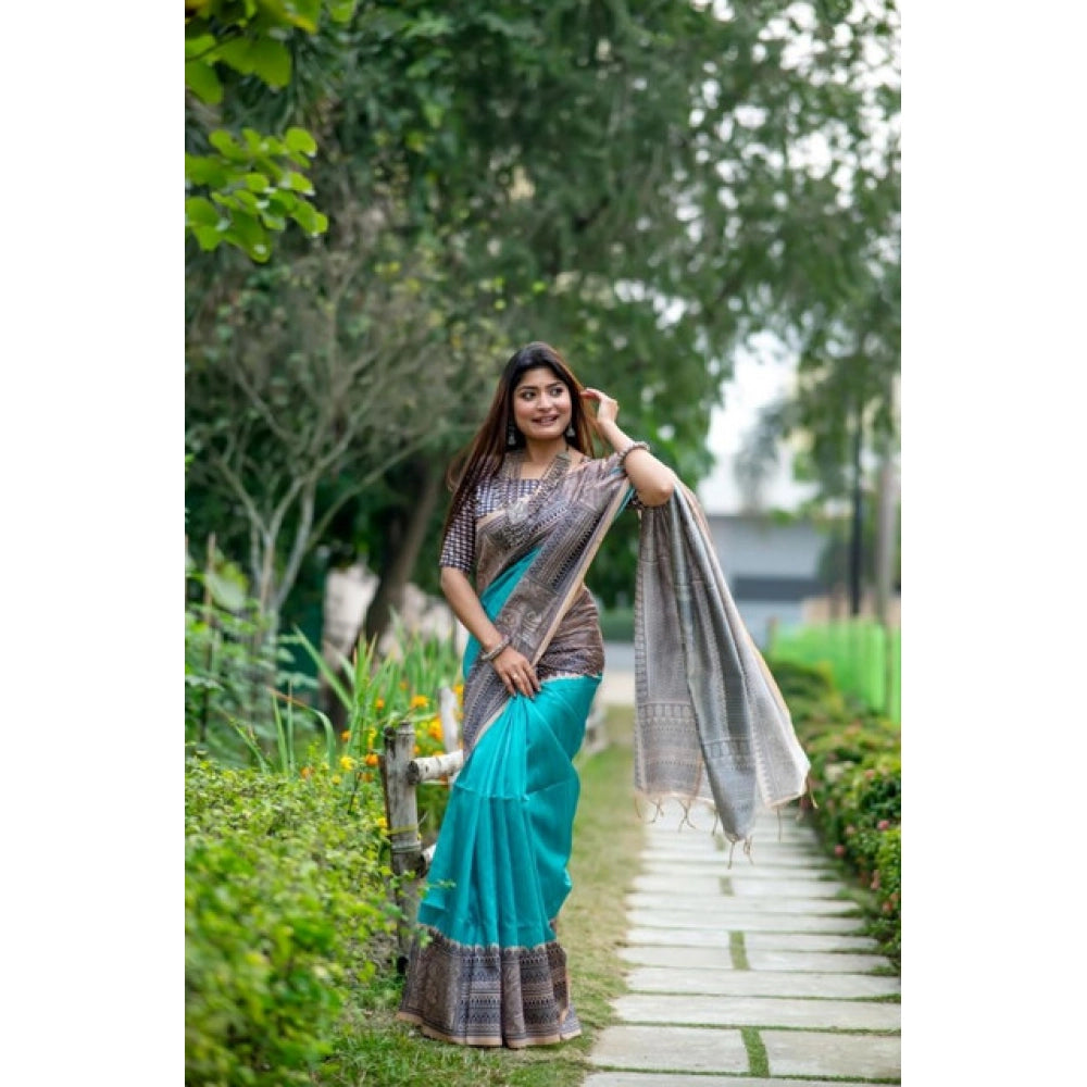 Gracious Women's Faux Tussar Geometric Print Saree With Blouse Piece
