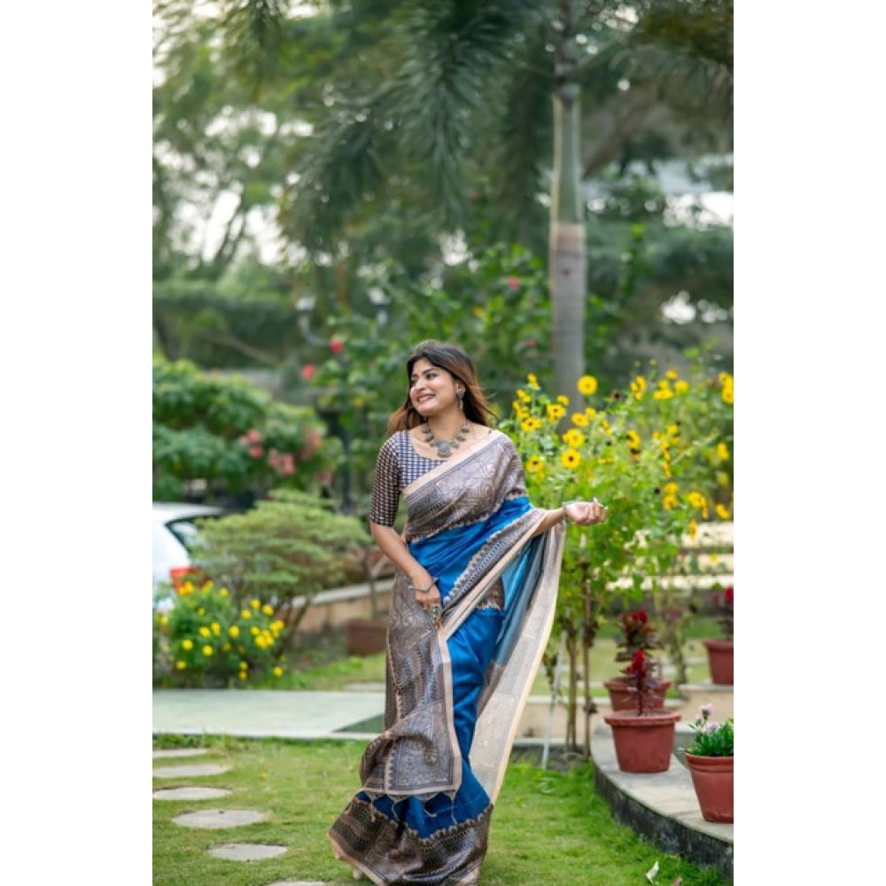 Gracious Women's Faux Tussar Geometric Print Saree With Blouse Piece
