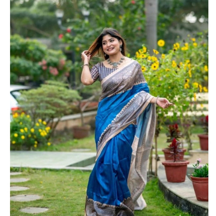 Gracious Women's Faux Tussar Geometric Print Saree With Blouse Piece