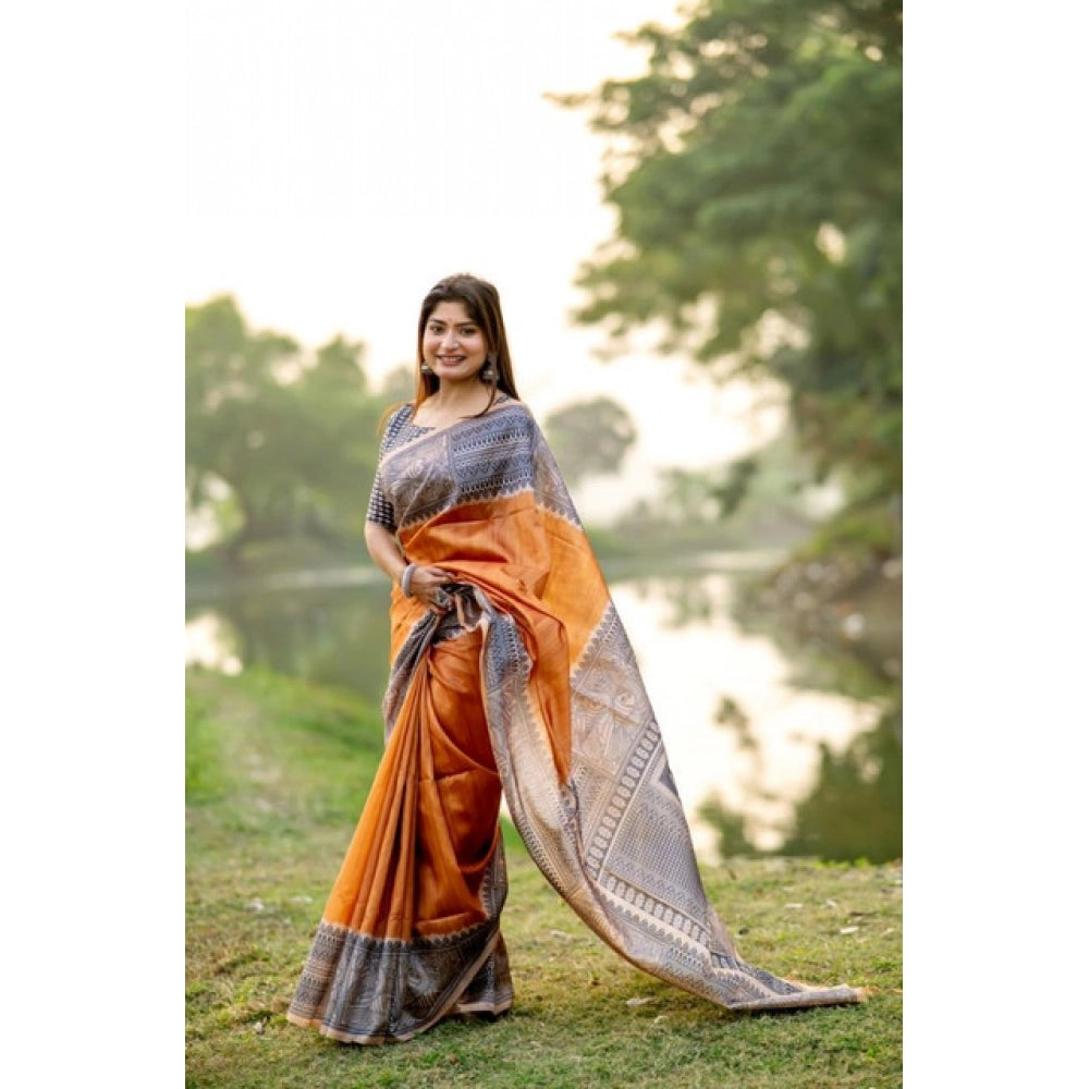 Gracious Women's Faux Tussar Geometric Print Saree With Blouse Piece