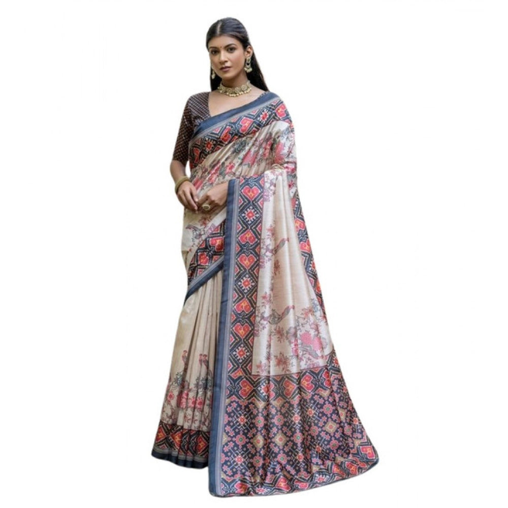 Gracious Women's Faux Tussar Floral Jal With Patola Print Saree With Blouse Piece