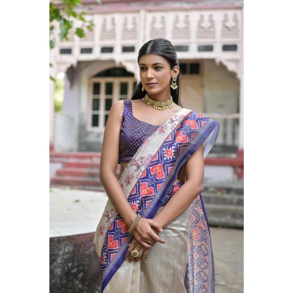 Gracious Women's Faux Tussar Floral Jal With Patola Print Saree With Blouse Piece