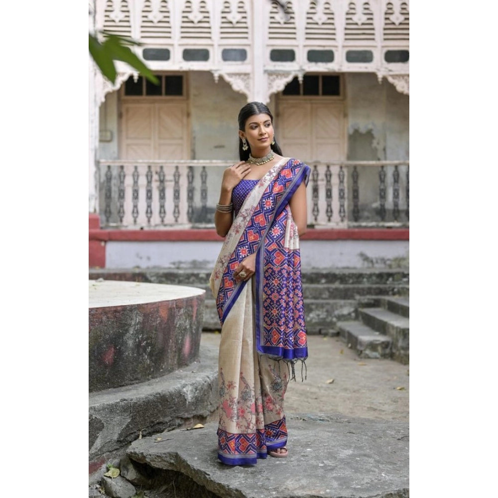 Gracious Women's Faux Tussar Floral Jal With Patola Print Saree With Blouse Piece
