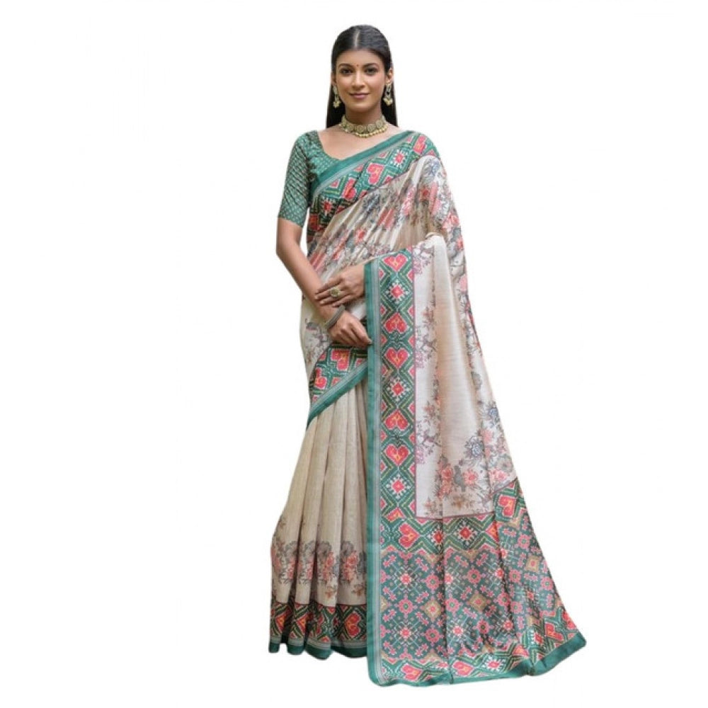 Gracious Women's Faux Tussar Floral Jal With Patola Print Saree With Blouse Piece