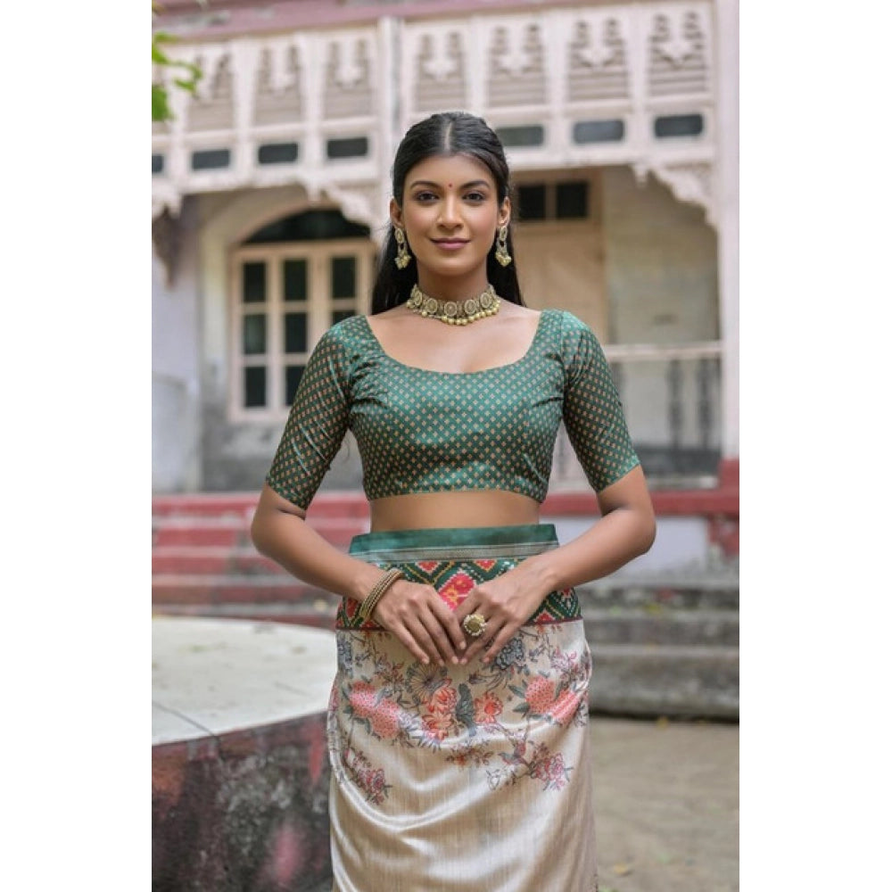 Gracious Women's Faux Tussar Floral Jal With Patola Print Saree With Blouse Piece