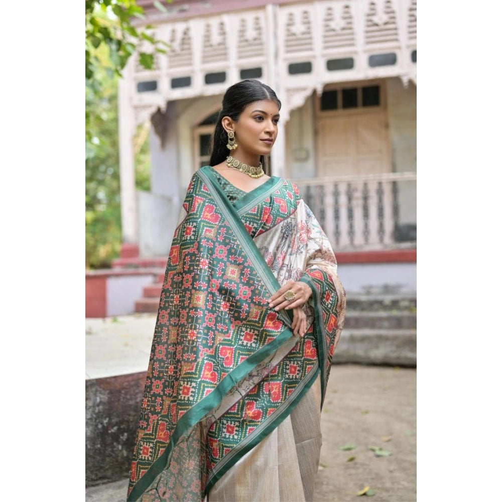 Gracious Women's Faux Tussar Floral Jal With Patola Print Saree With Blouse Piece