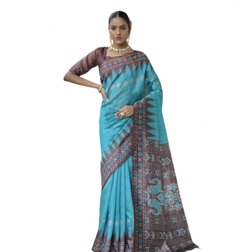 Charming Women's Faux Tussar Ikat Saree With Blouse Piece