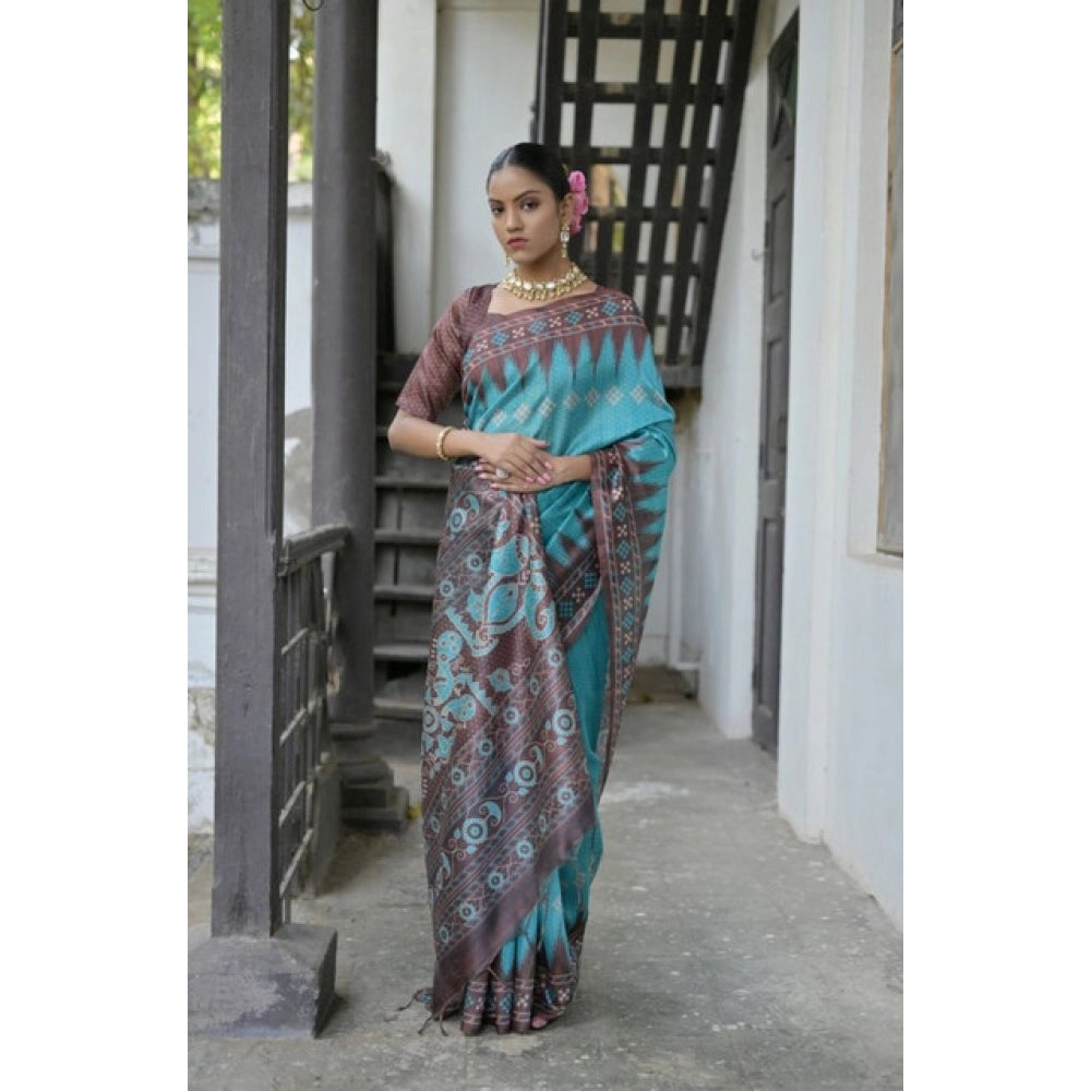 Charming Women's Faux Tussar Ikat Saree With Blouse Piece