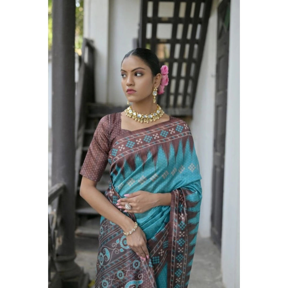 Charming Women's Faux Tussar Ikat Saree With Blouse Piece