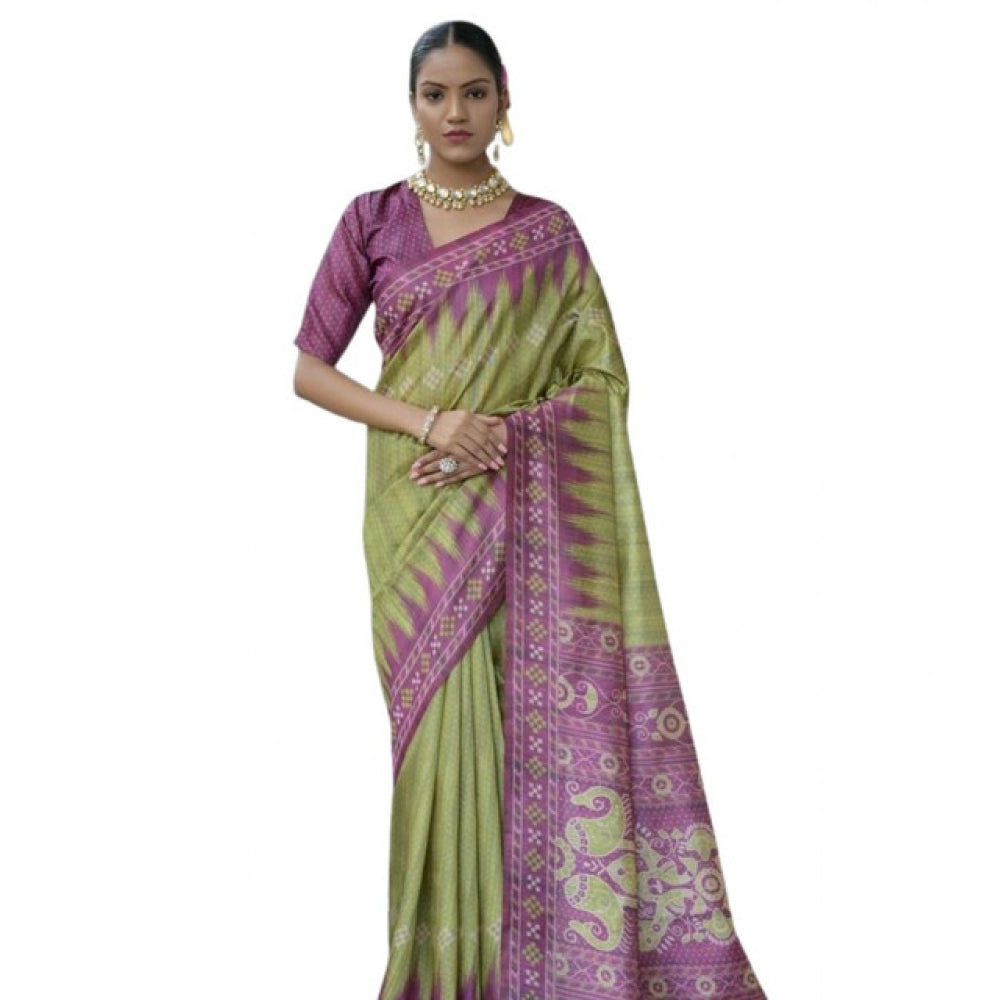Charming Women's Faux Tussar Ikat Saree With Blouse Piece