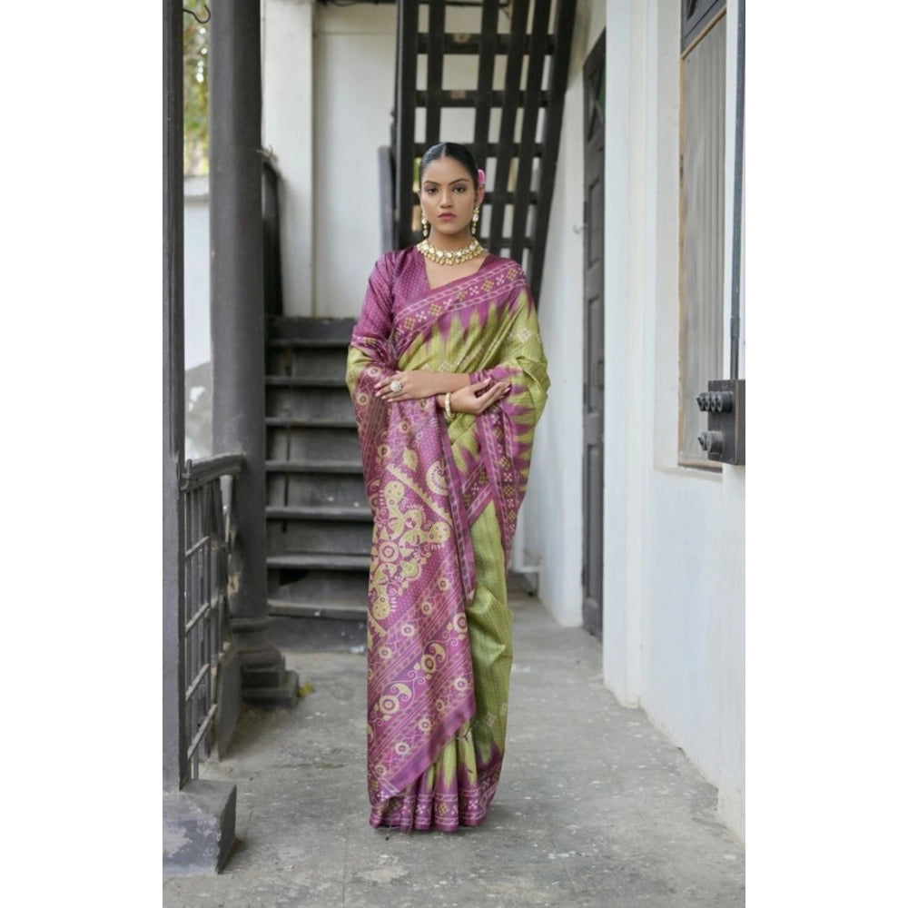 Charming Women's Faux Tussar Ikat Saree With Blouse Piece