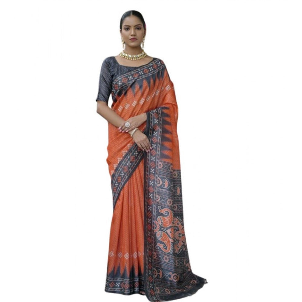 Charming Women's Faux Tussar Ikat Saree With Blouse Piece