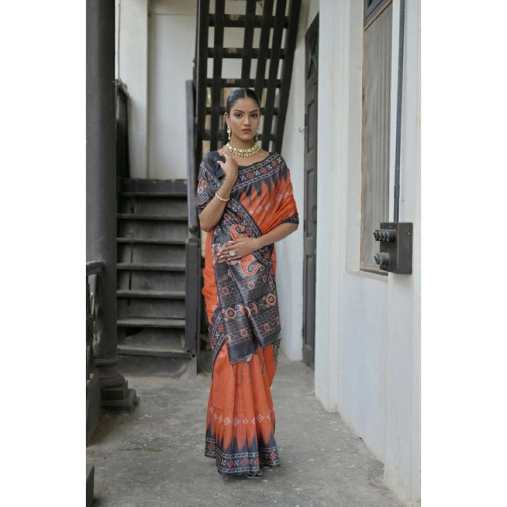 Charming Women's Faux Tussar Ikat Saree With Blouse Piece