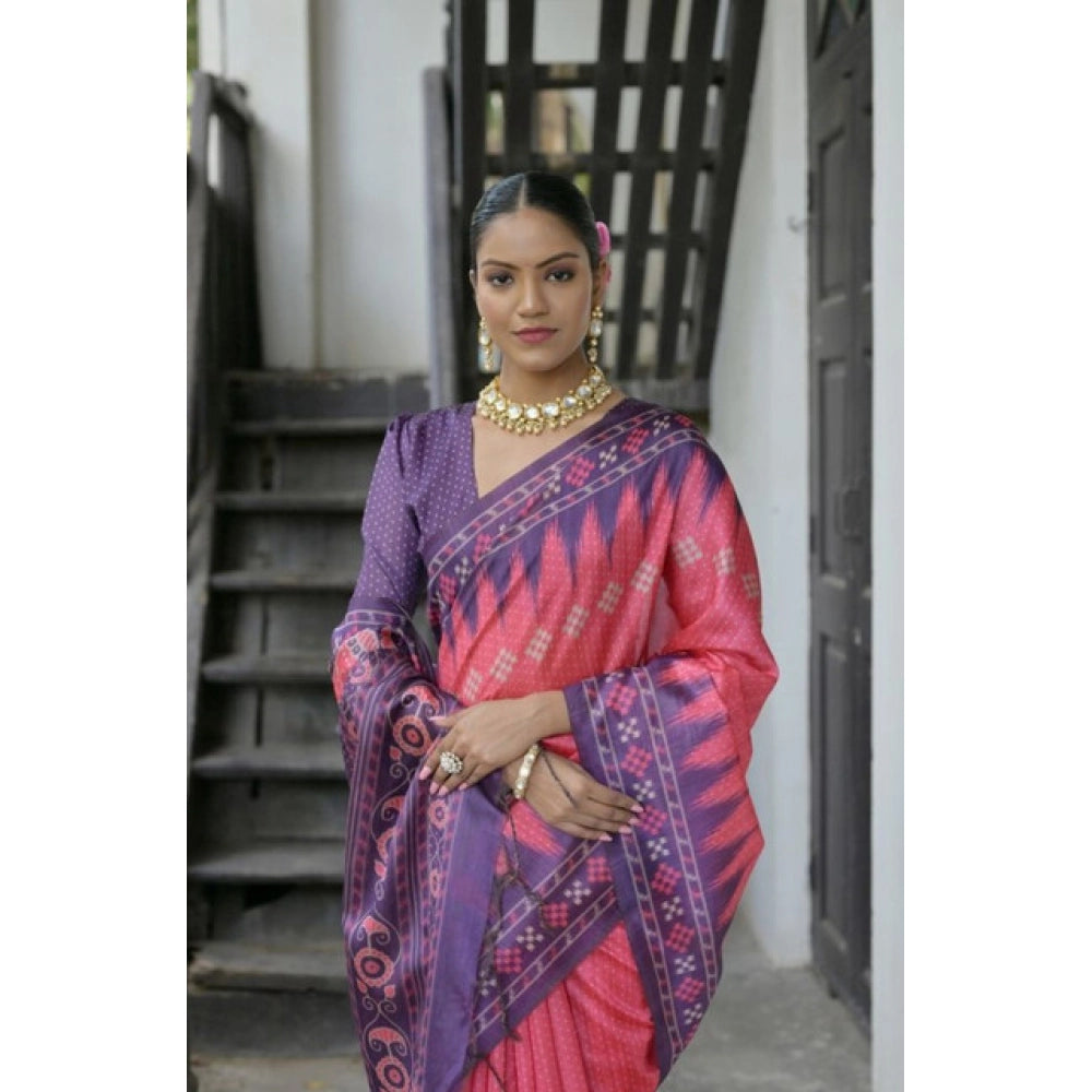 Charming Women's Faux Tussar Ikat Saree With Blouse Piece