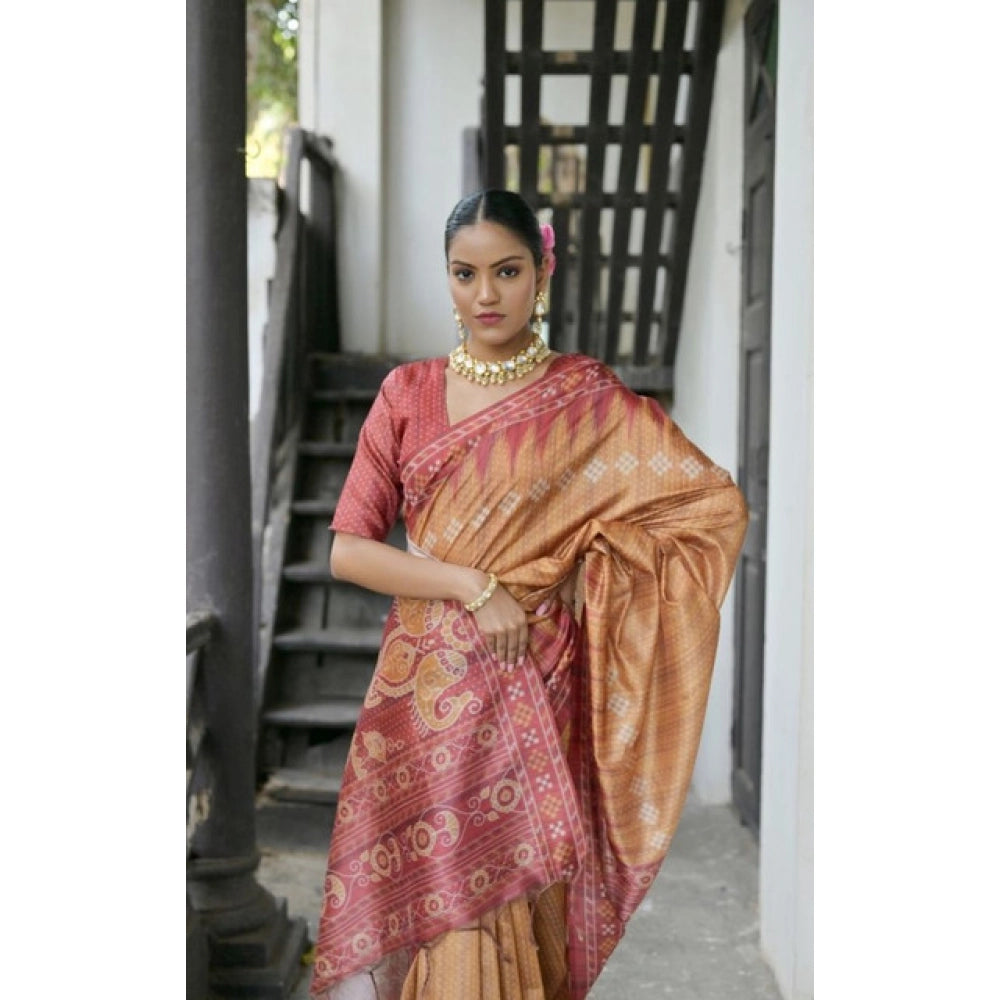 Charming Women's Faux Tussar Ikat Saree With Blouse Piece