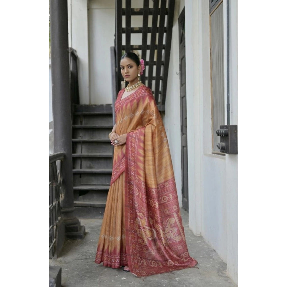 Charming Women's Faux Tussar Ikat Saree With Blouse Piece