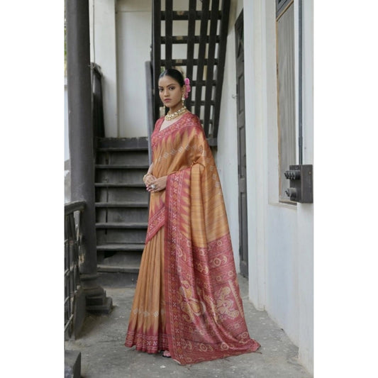 Charming Women's Faux Tussar Ikat Saree With Blouse Piece