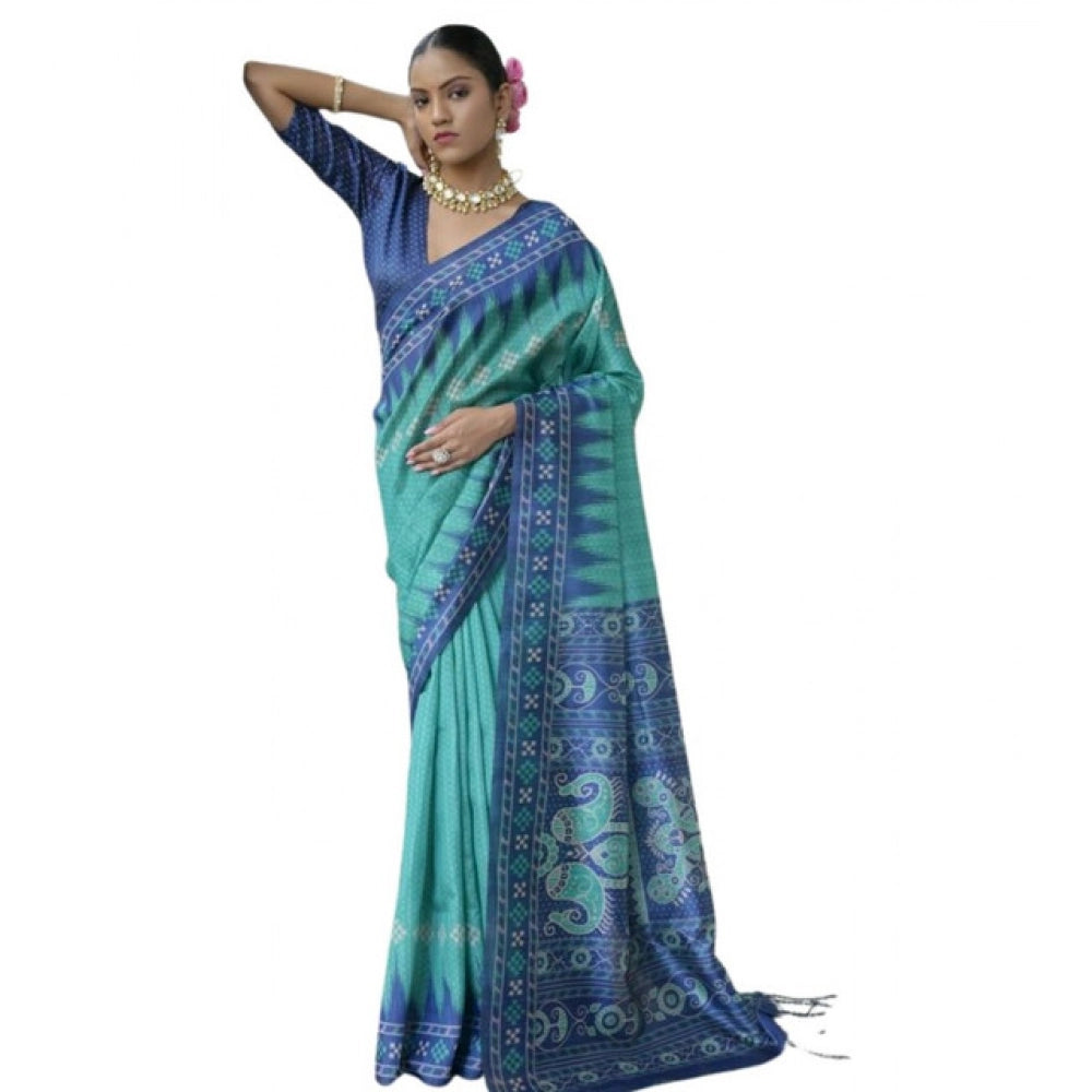 Charming Women's Faux Tussar Ikat Saree With Blouse Piece
