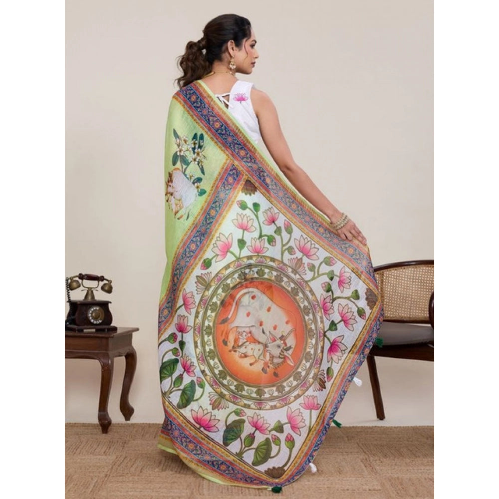 Superior Women's Linen Floral Printed Saree With Blouse Piece