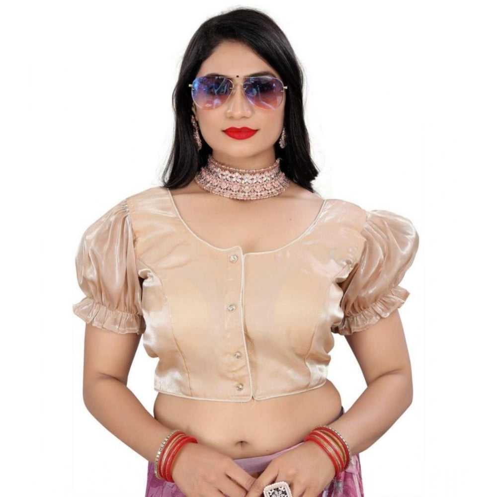 Appealing Women's Jimmy Solid Designer Neck Elastic Sleeve Readymade Blouse (Beige 38, Alterable up to 42)