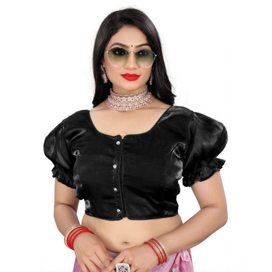 Appealing Women's Jimmy Solid Designer Neck Elastic Sleeve Readymade Blouse (Black 38, Alterable up to 42)